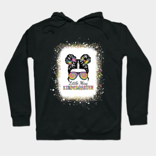 Little Miss Kindergarten Back to School Messy Bun Bleached Hoodie